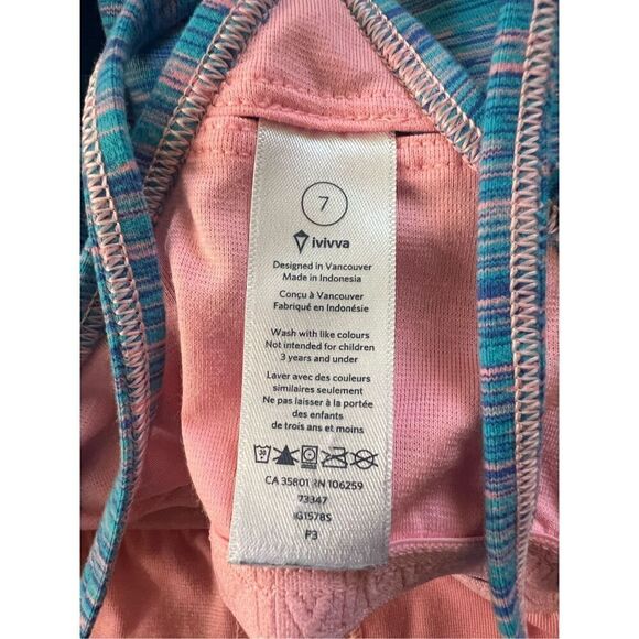 Ivivva Lululemon Heathered Blue Pink Power Y Athletic Tank Top Girls Size 7 - Picture 3 of 4